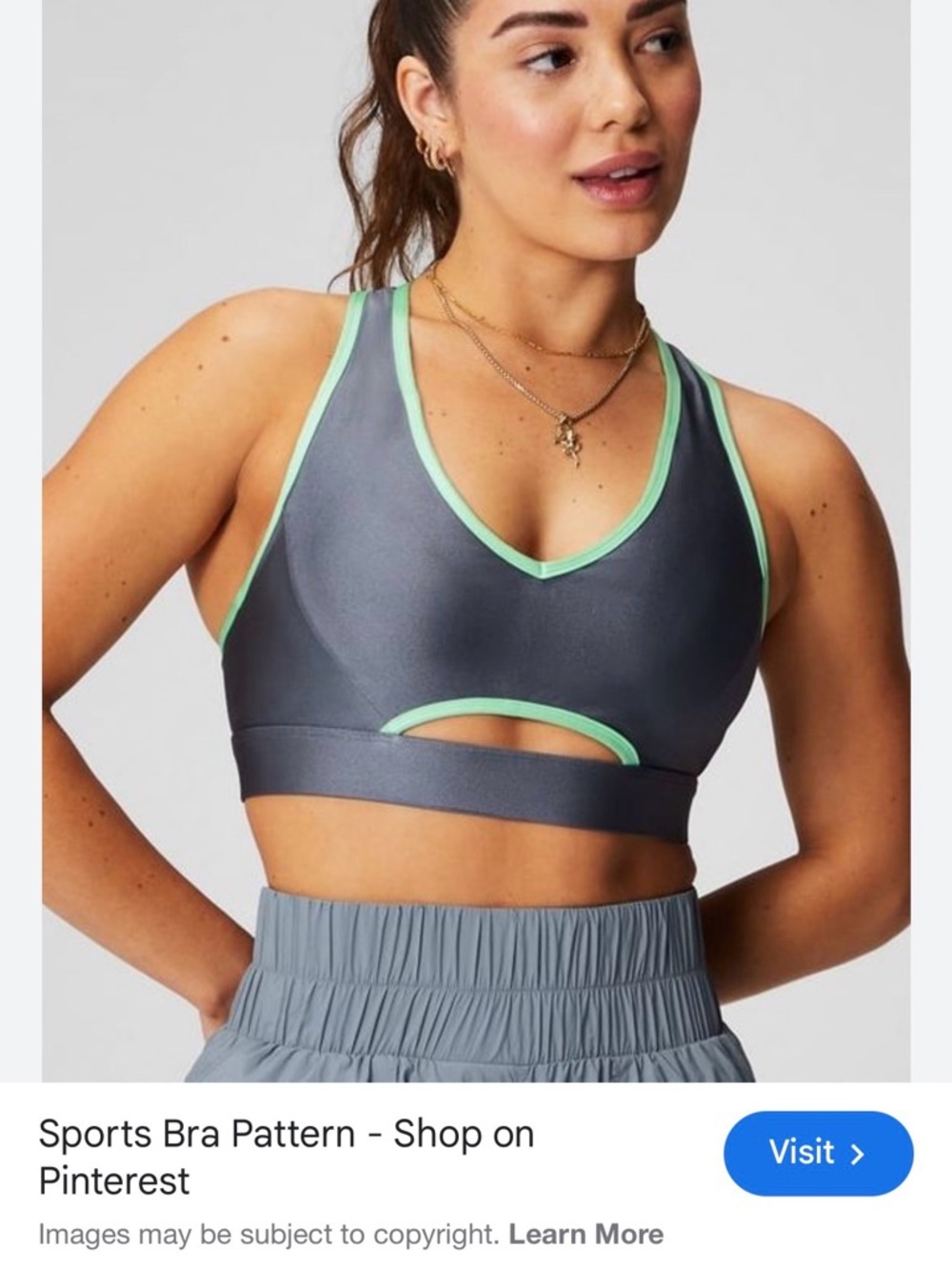 Fabletics medium Women’s Gray Sports Bra with Mint Trim